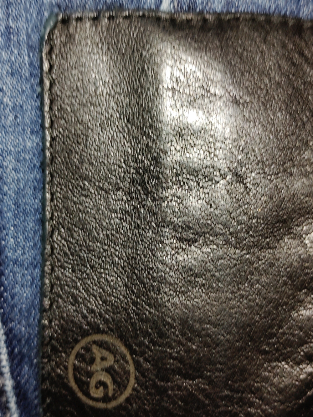 Ag Adriano Goldschmied Men's Blue Jeans with Black Leather Patch